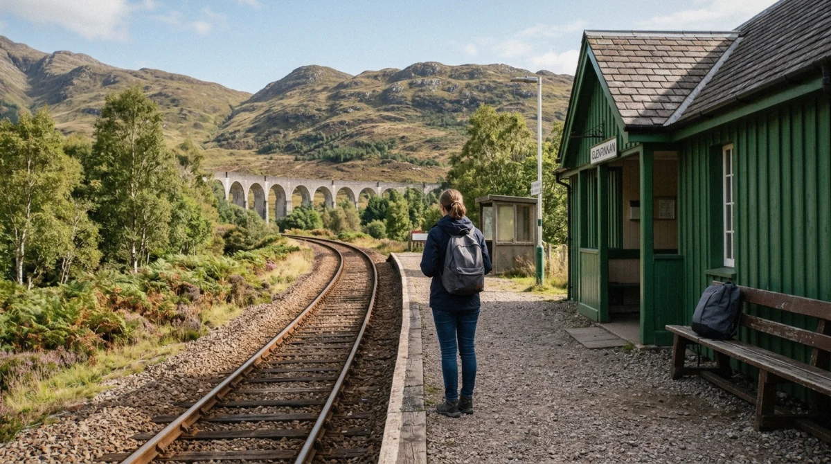 The platform at Glenfinnan railway station on the West Highland Line near the Glenfinnan Viaduct