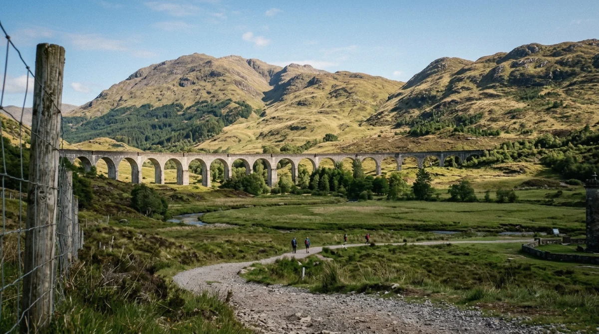 The Glenfinnan Viaduct seen across Loch Shiel from the path near the Glenfinnan Monument
